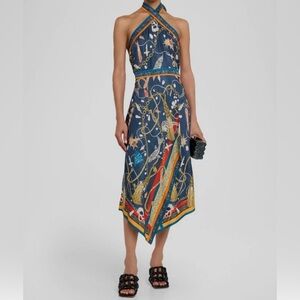 Marchesa Rosa Draped Viscose Twill Halter Midi Dress Size 6